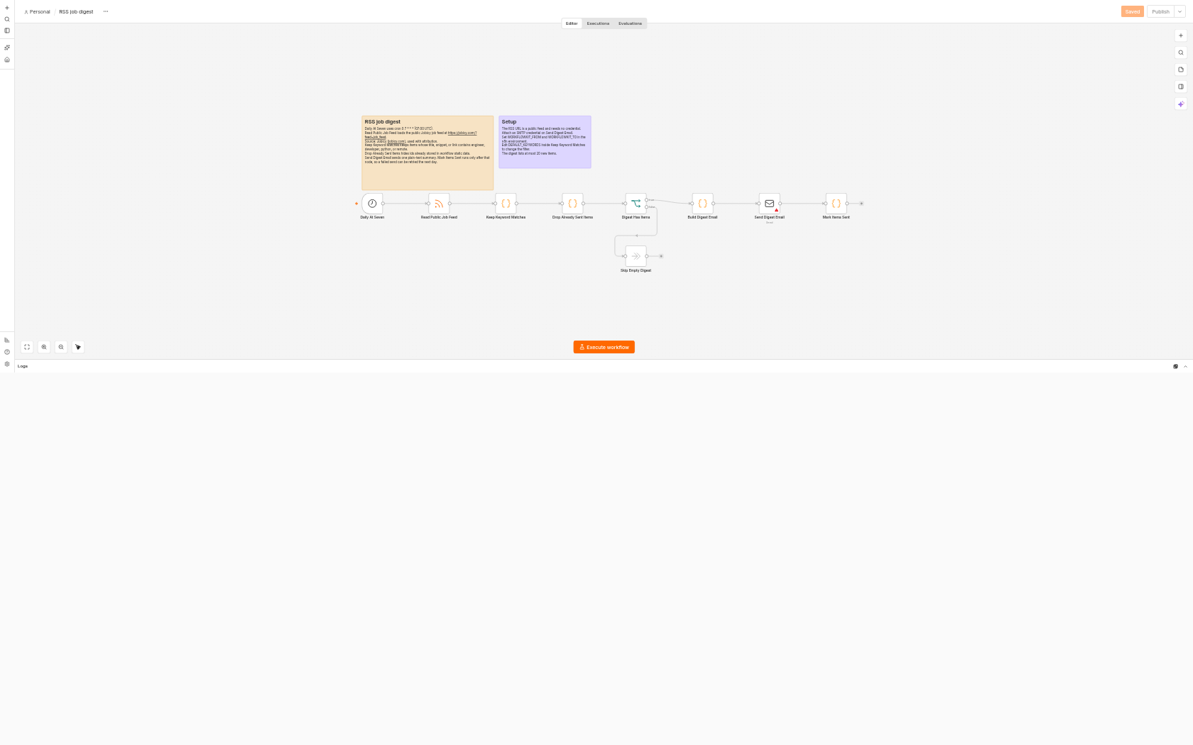 RSS job digest canvas